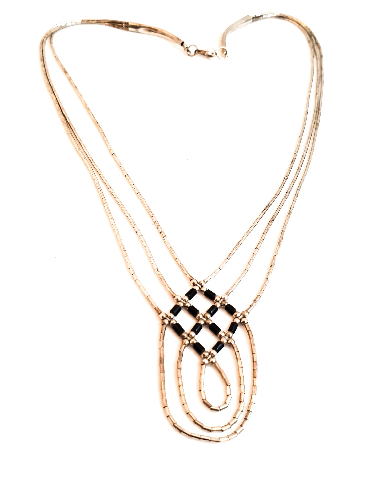 Liquid silver black Heishi bead Native American sterling silver southwestern necklace 925