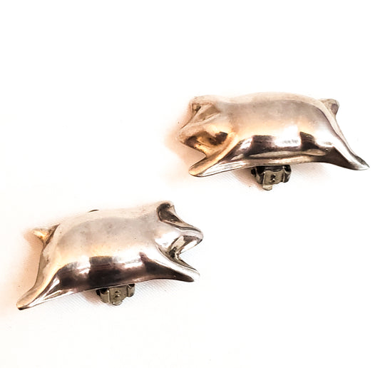 TV-73 Pig sterling silver vintage clip on earrings Made in Mexico 925 farm barn