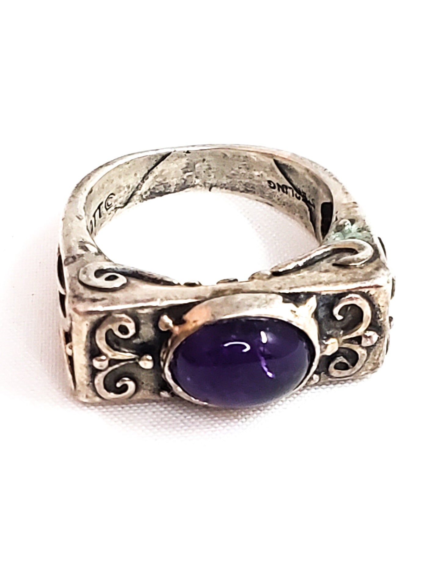 QTT Amethyst purple gemstone exotic swirl mystical sterling silver ring 925 Artisan