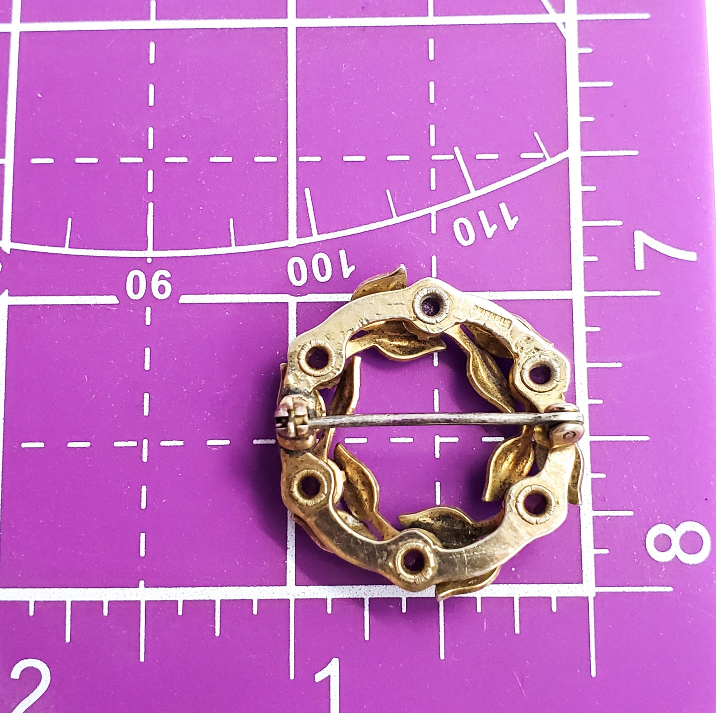 Purple rhinestone flower sterling silver circle infinity vintage brooch 925