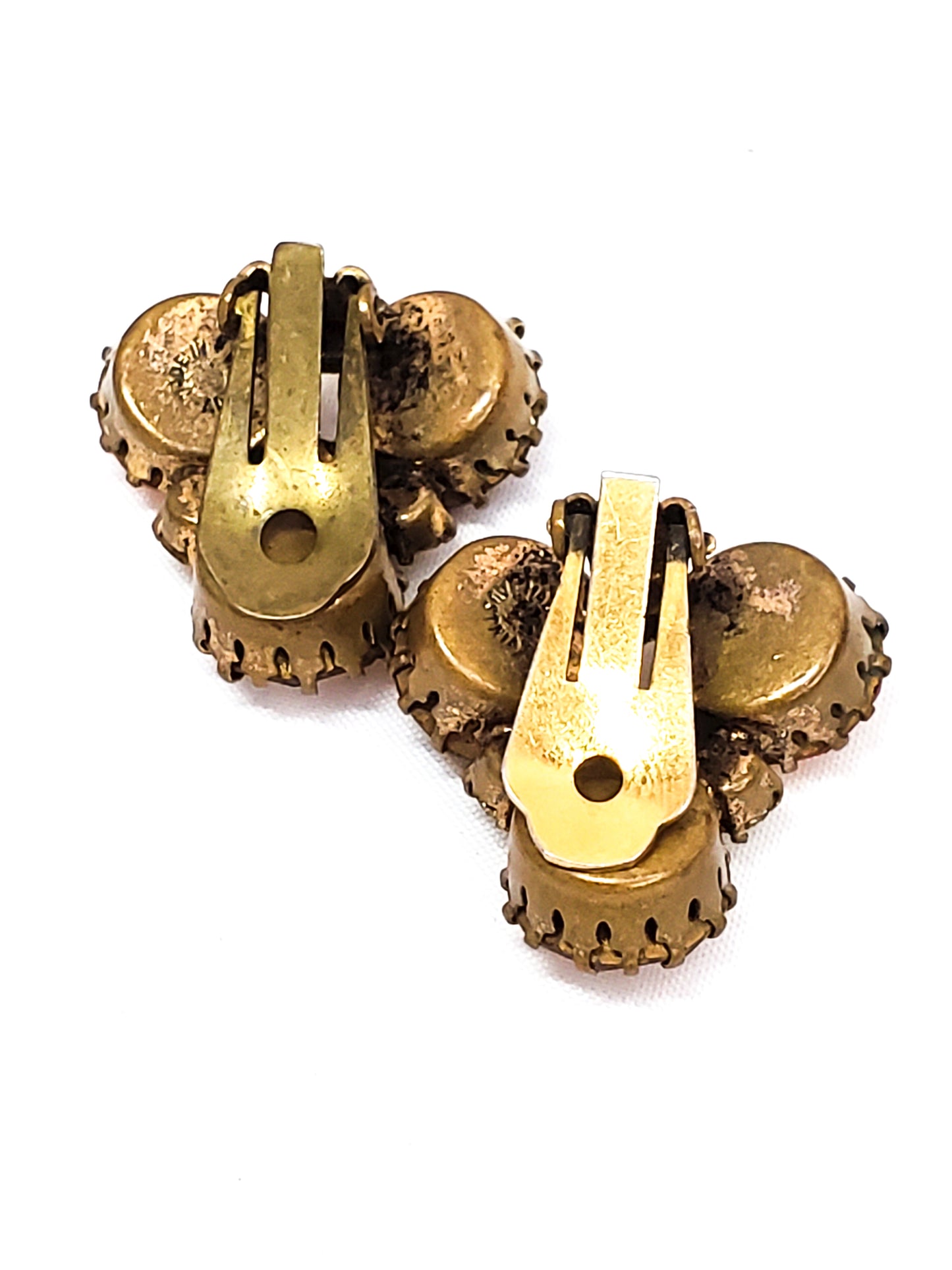 Austria Warm Amber toned rhinestone clip on vintage cluster earrings mid century