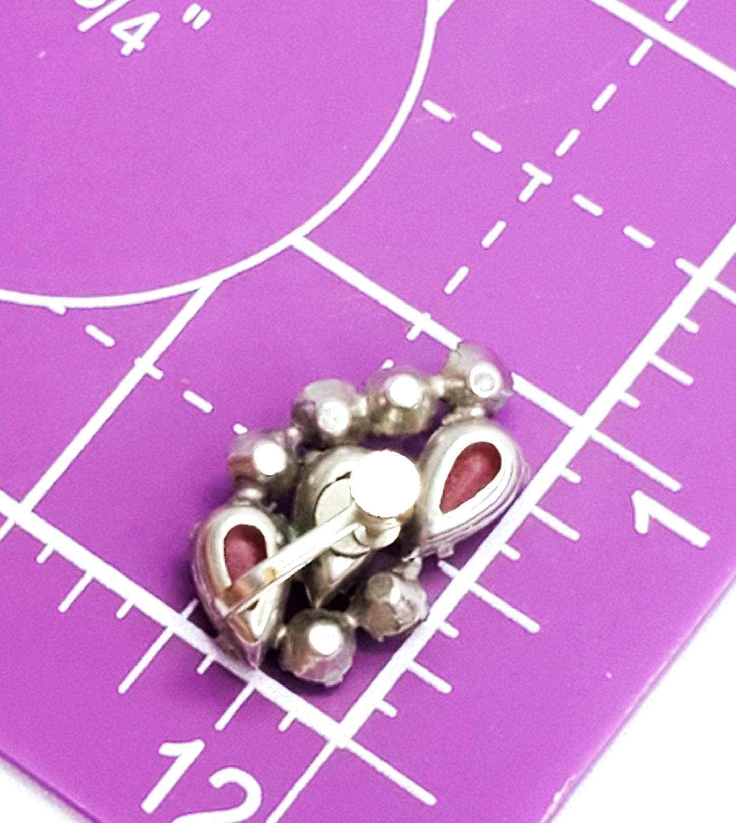 Antique pink cats eye glass and rhinestone screw back earrings