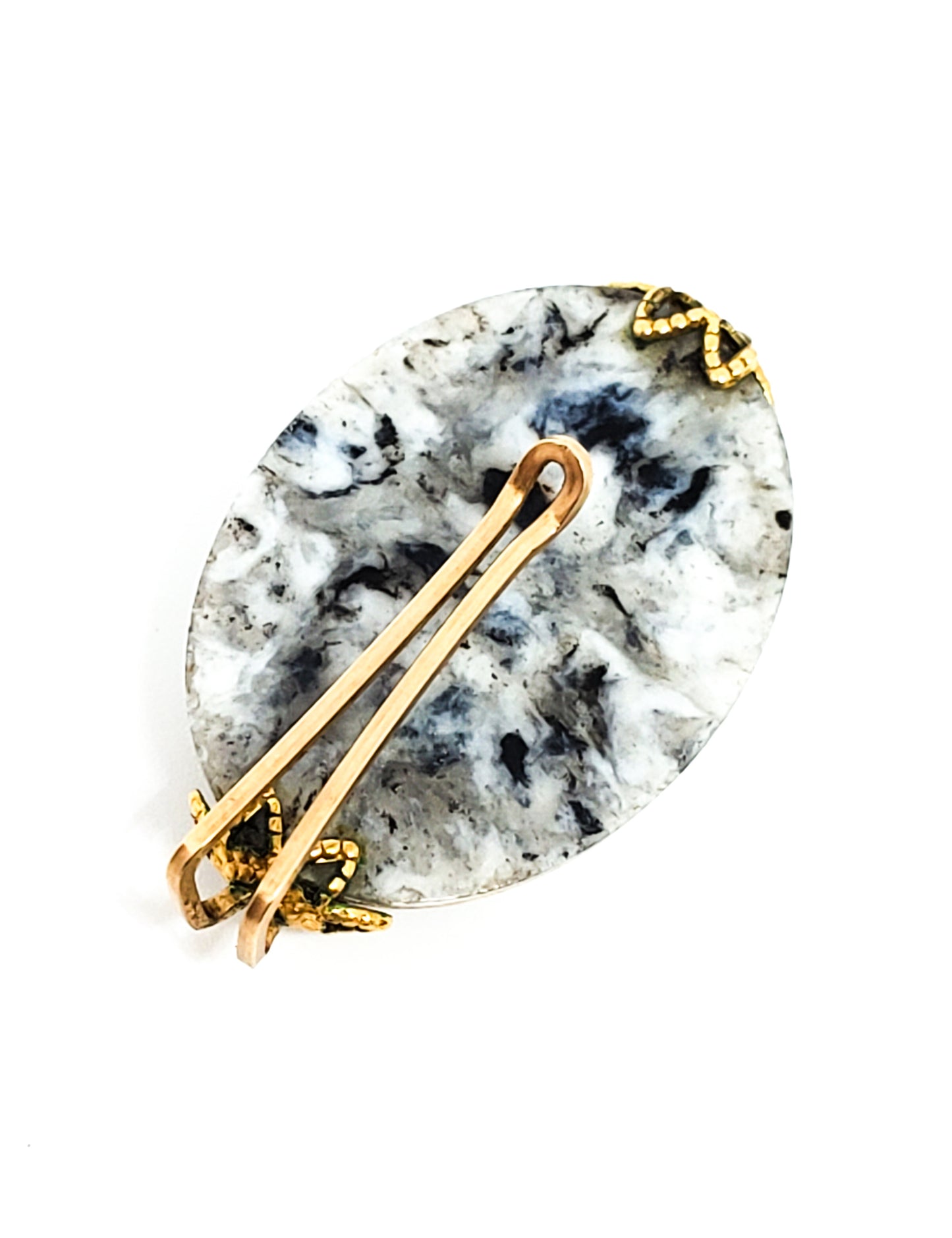 Artisan black and white marbled lucite gold filled wire wrapped vintage tie clip