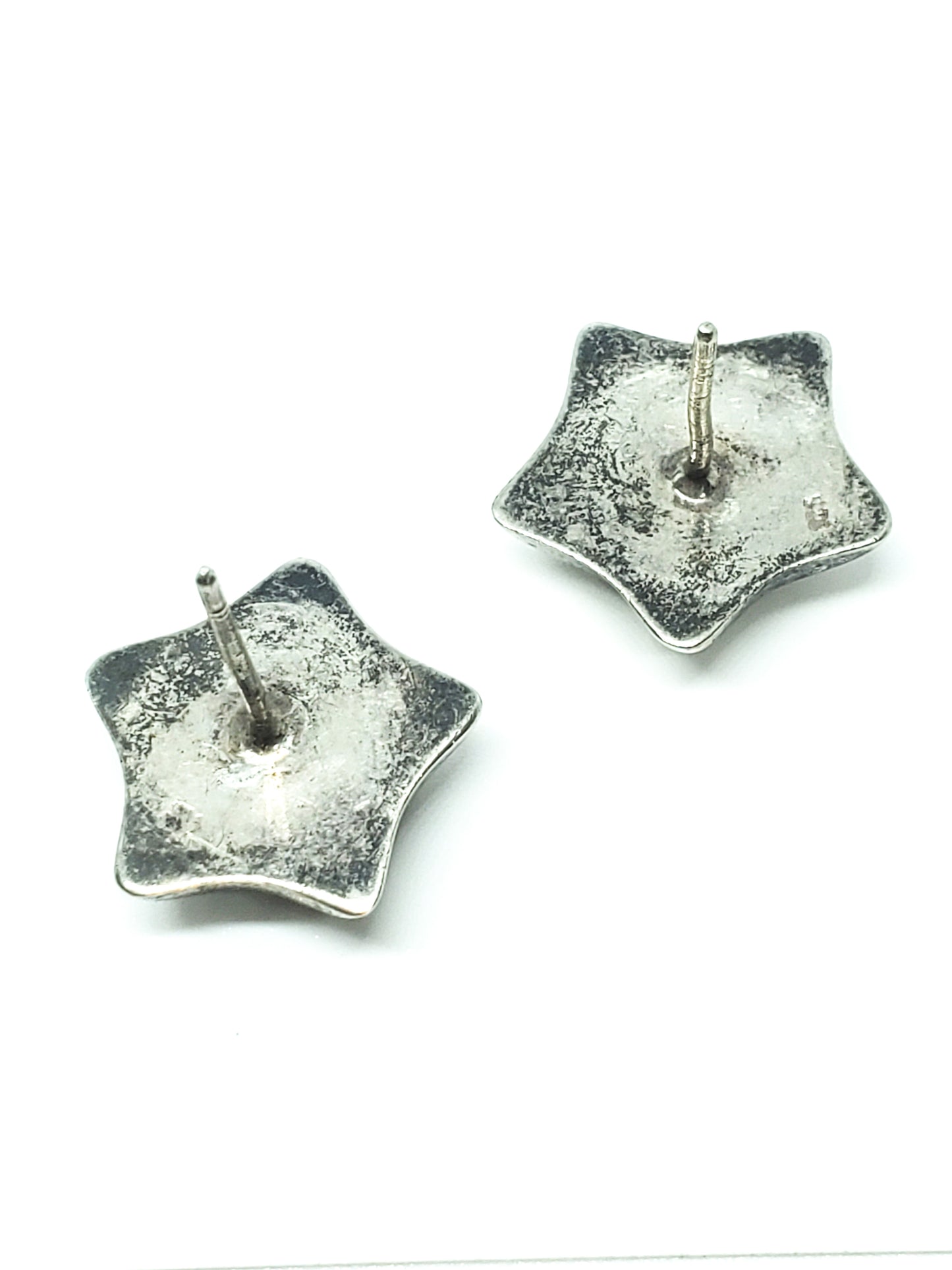 Puffy Star Etched Large vintage sterling silver Celestial earrings 925