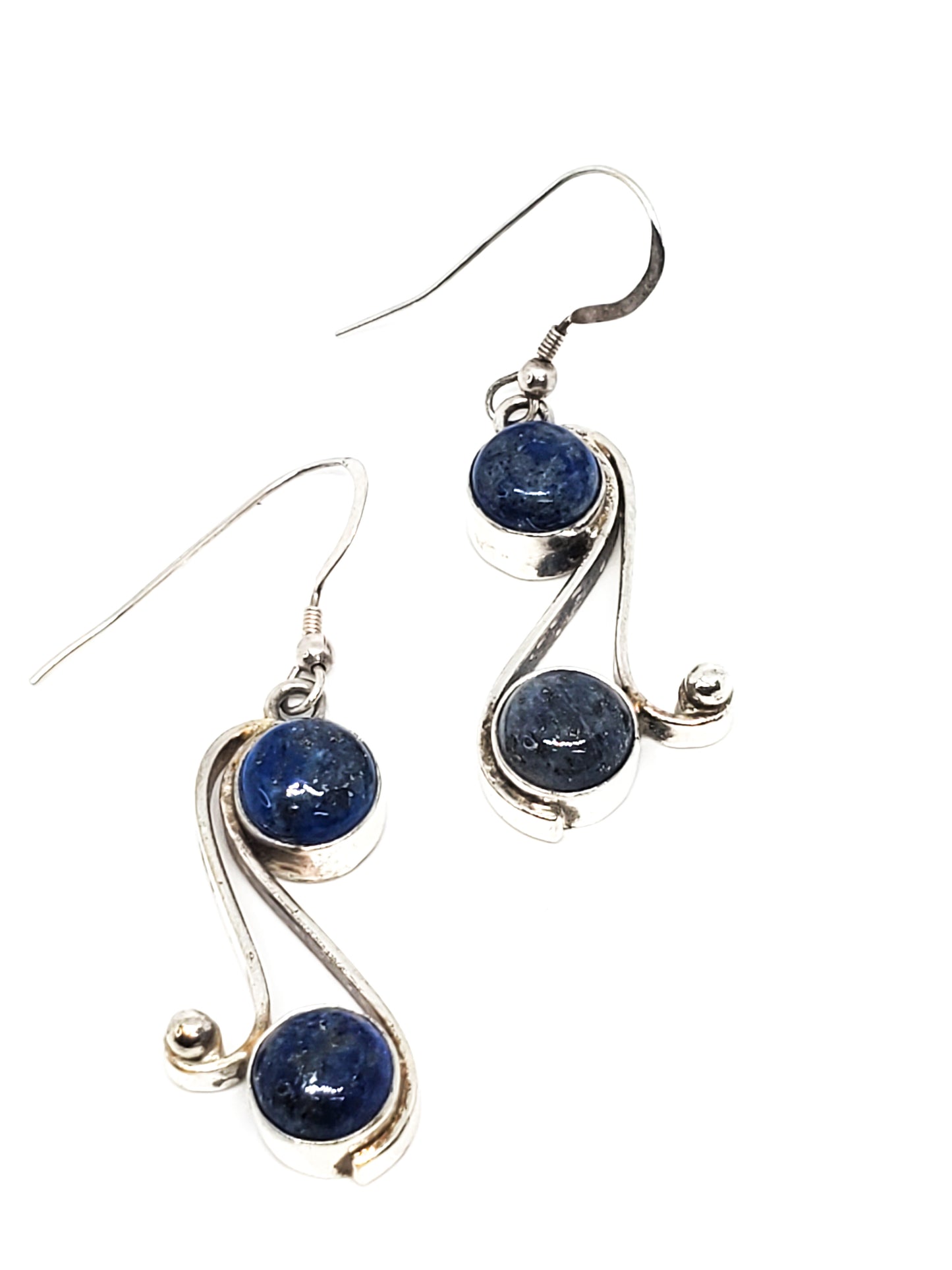 Vintage Tribal Bali Lapis Lazuli blue gemstone sterling silver earrings 925