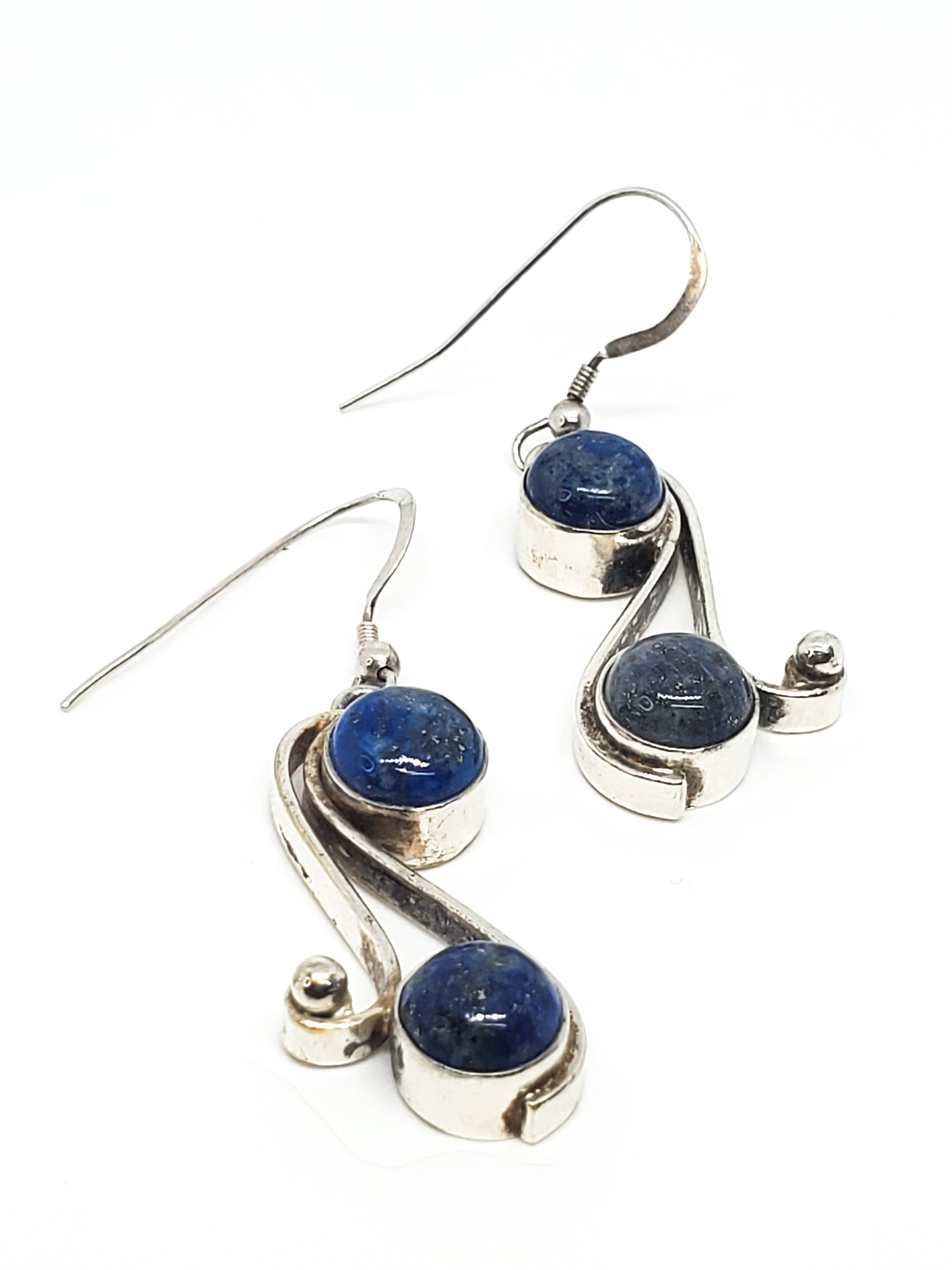 Vintage Tribal Bali Lapis Lazuli blue gemstone sterling silver earrings 925