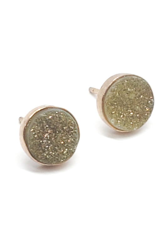 Peridot green aurora angel crystal druzy rose gold sterling silver vermeil stud earrings 925