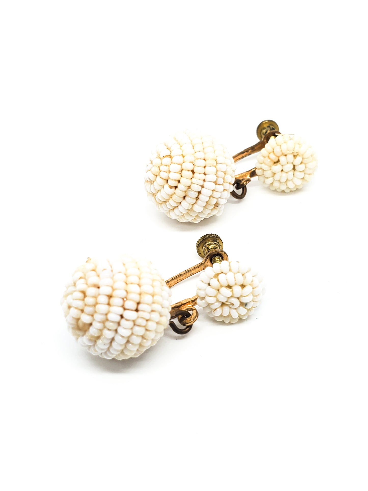 Bohemian style vintage white seed bead pin up drop screw back earrings