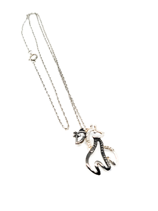 Hugging Giraffes black and white diamond sterling silver pendant necklace 925