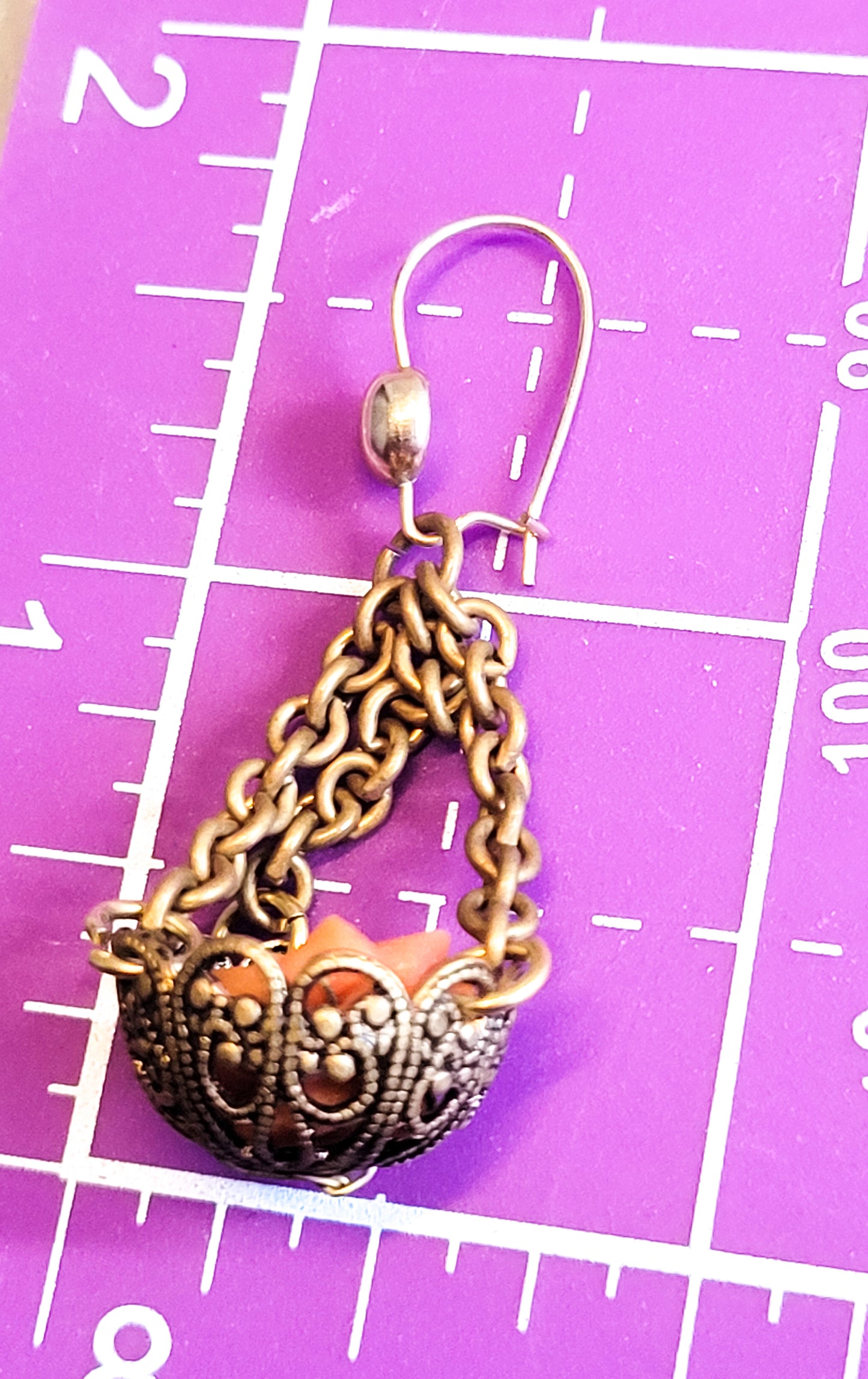 Italian Genuine branch coral hanging basket 10kt gold filled vintage earrings