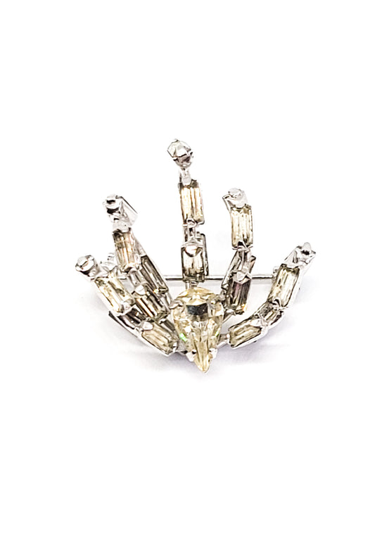 Multidimentional rhinestone crown vintage brooch pin mid century