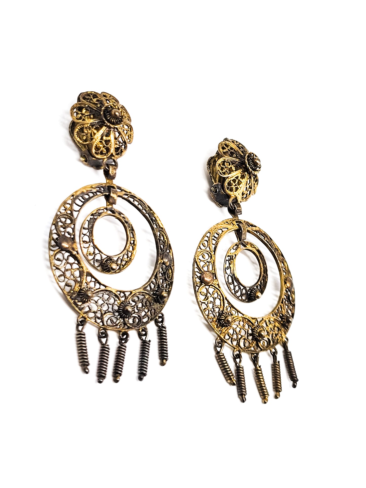 Zeeuwse Knoop Long antique gold over Sterling Silver Spun Filigree Dangle Earrings