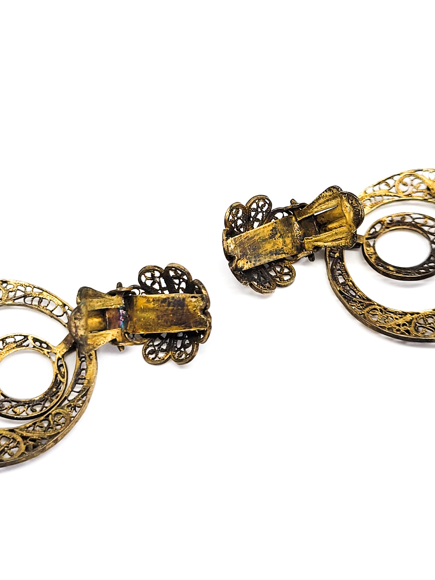 Zeeuwse Knoop Long antique gold over Sterling Silver Spun Filigree Dangle Earrings