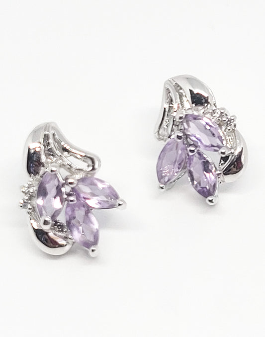 MMI amethyst and cubic zirconia sterling silver cluster earrings 925