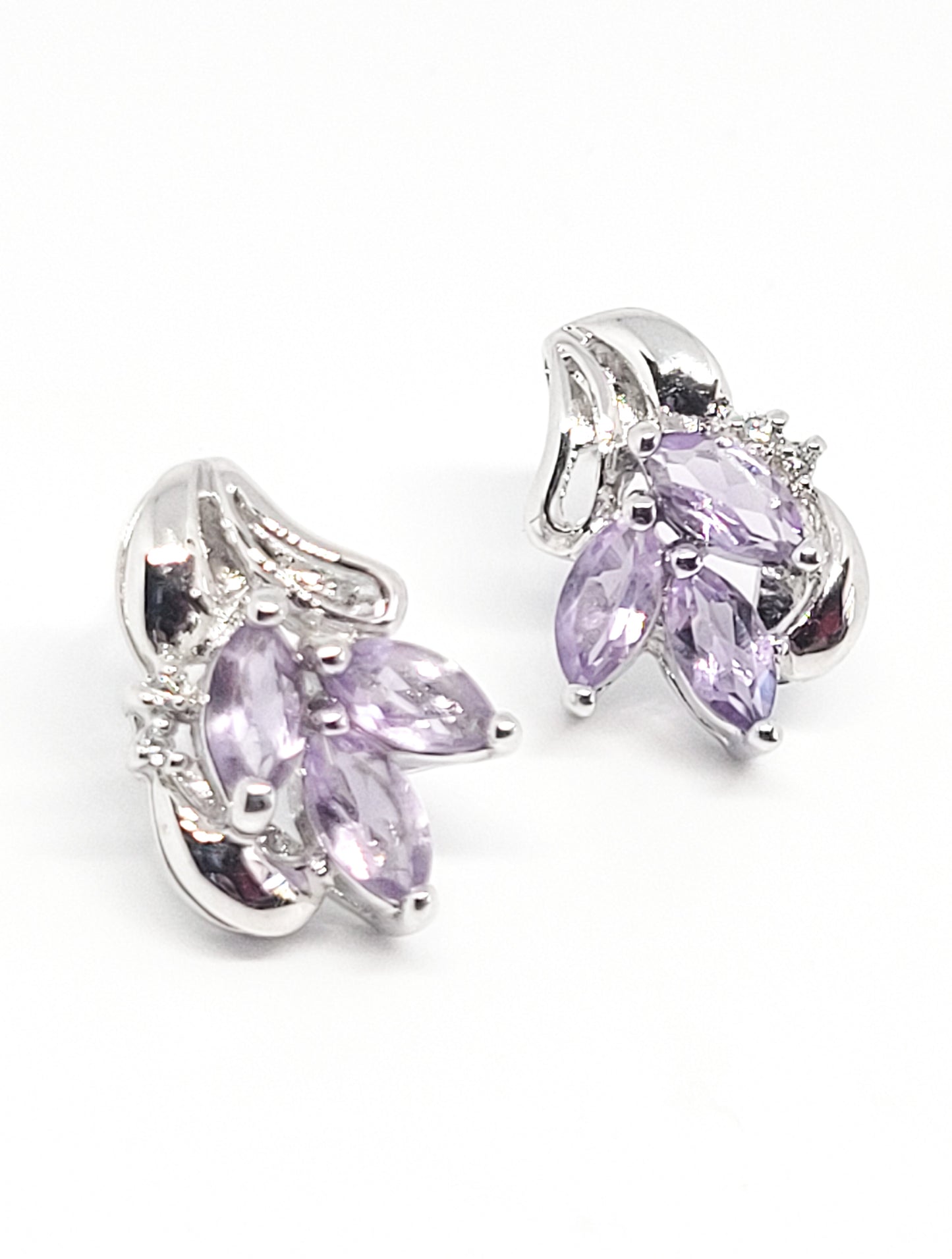 MMI amethyst and cubic zirconia sterling silver cluster earrings 925