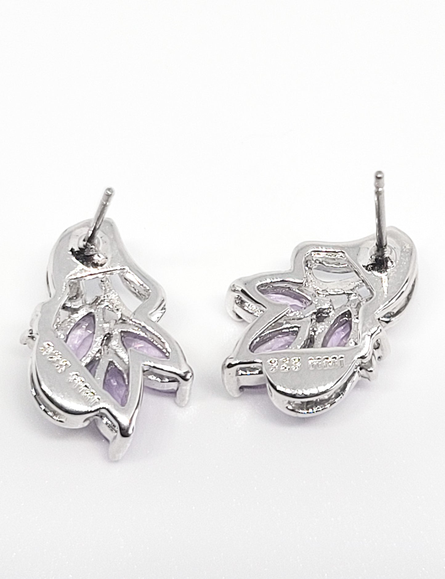 MMI amethyst and cubic zirconia sterling silver cluster earrings 925