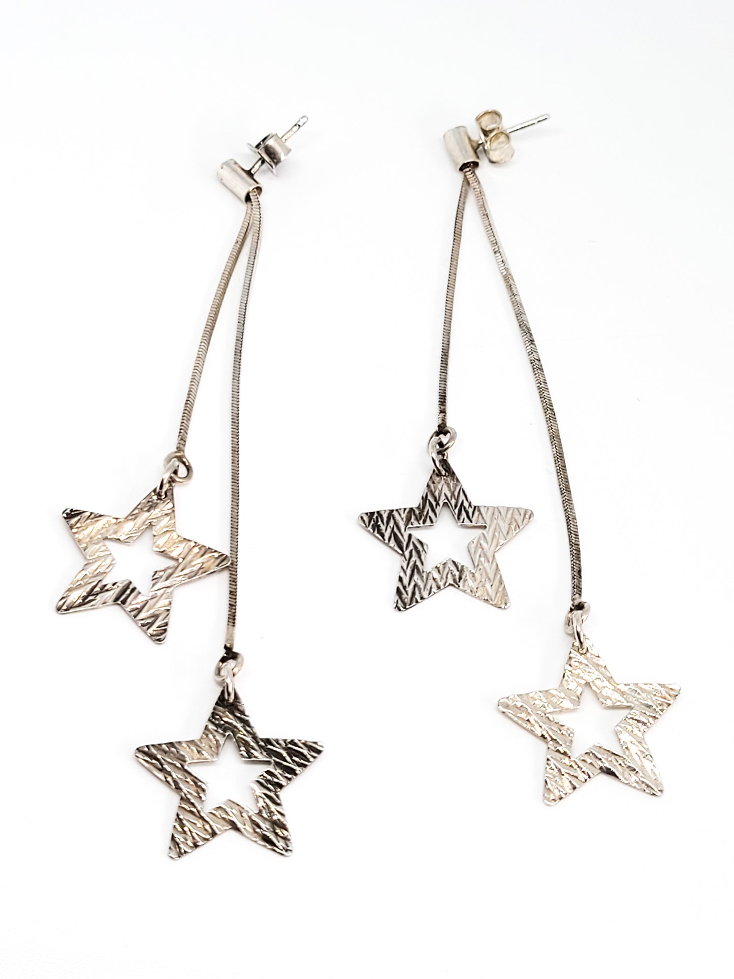 Shooting star long dange and drop sterling silver earrings 3.5 inches 925