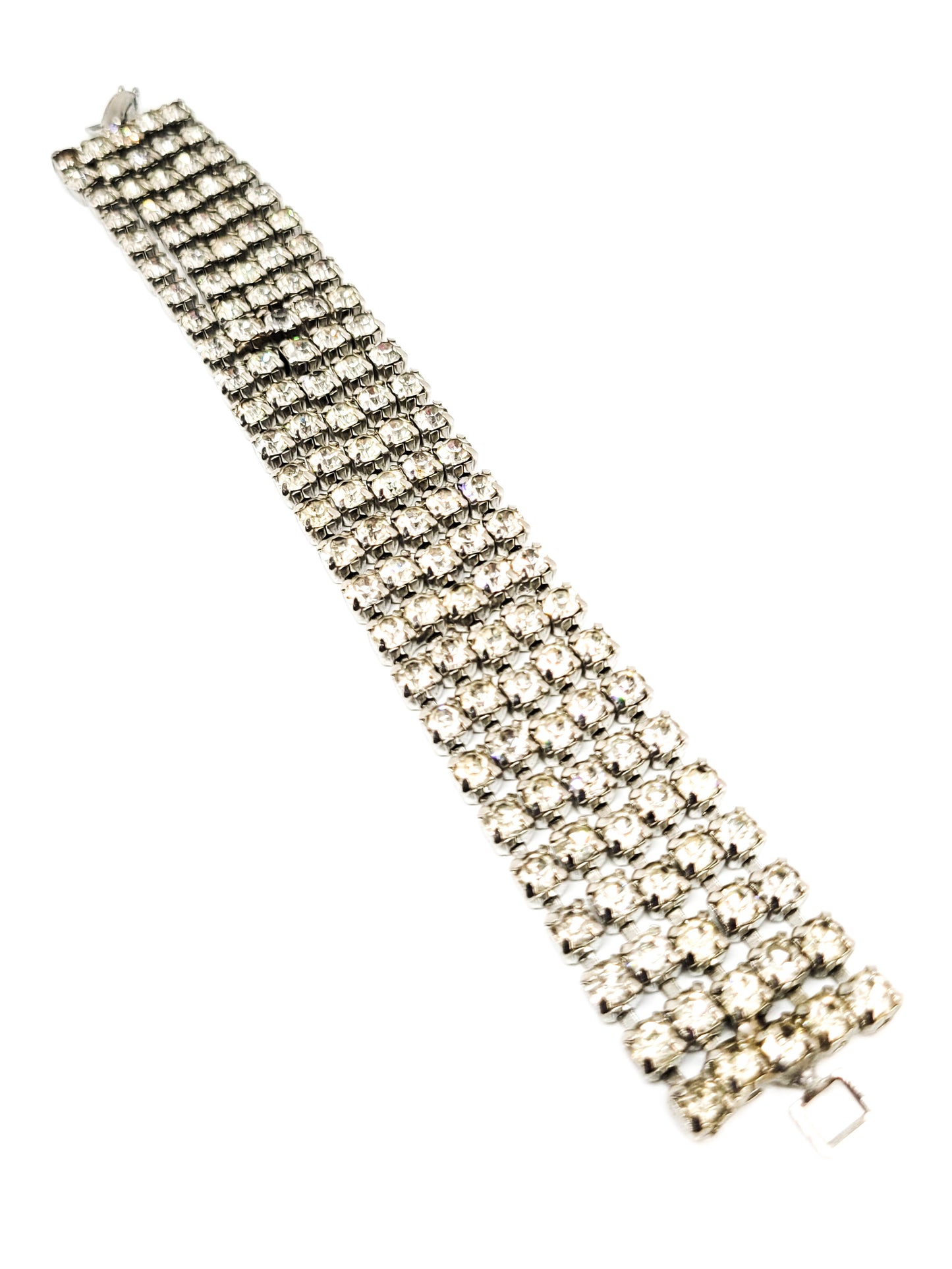 Large 4 row clear rhinestone vintage tennis cuff bracelet