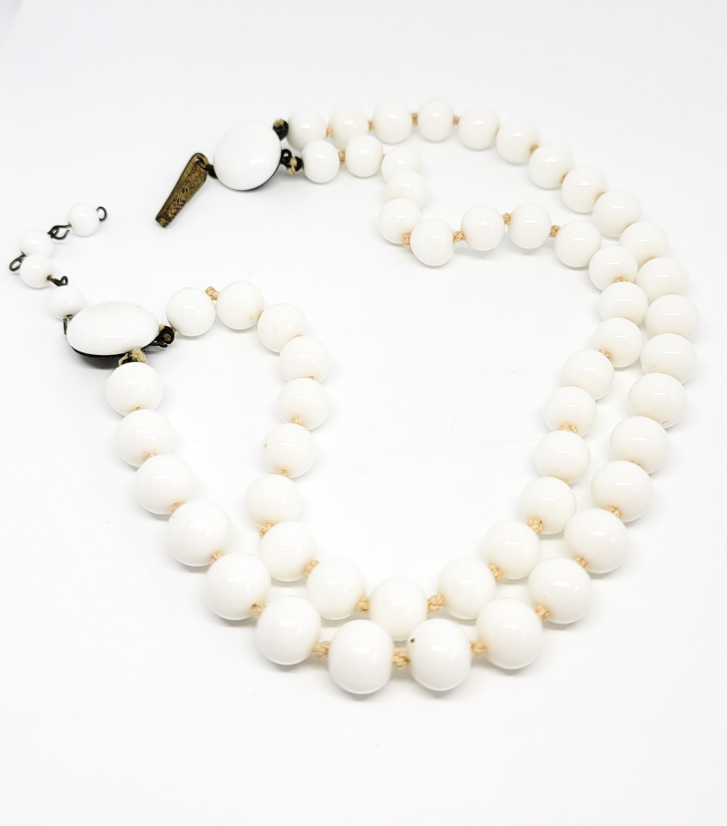 Antique Children's small double strand milk glass beaded necklace