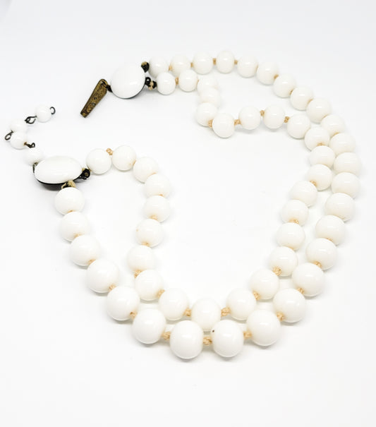 Antique Children's small double strand milk glass beaded necklace