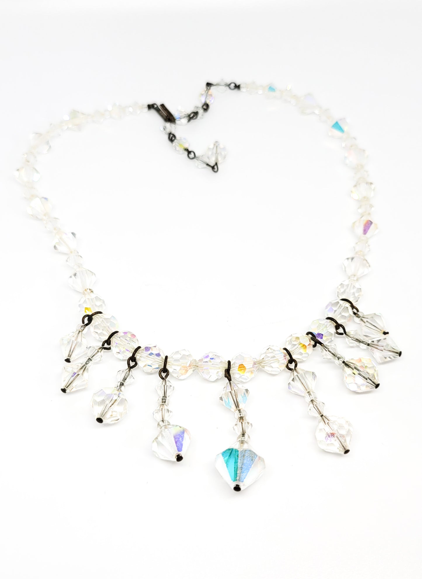 Waterfall Austrian crystal rainbow aurora borealis vintage bib necklace