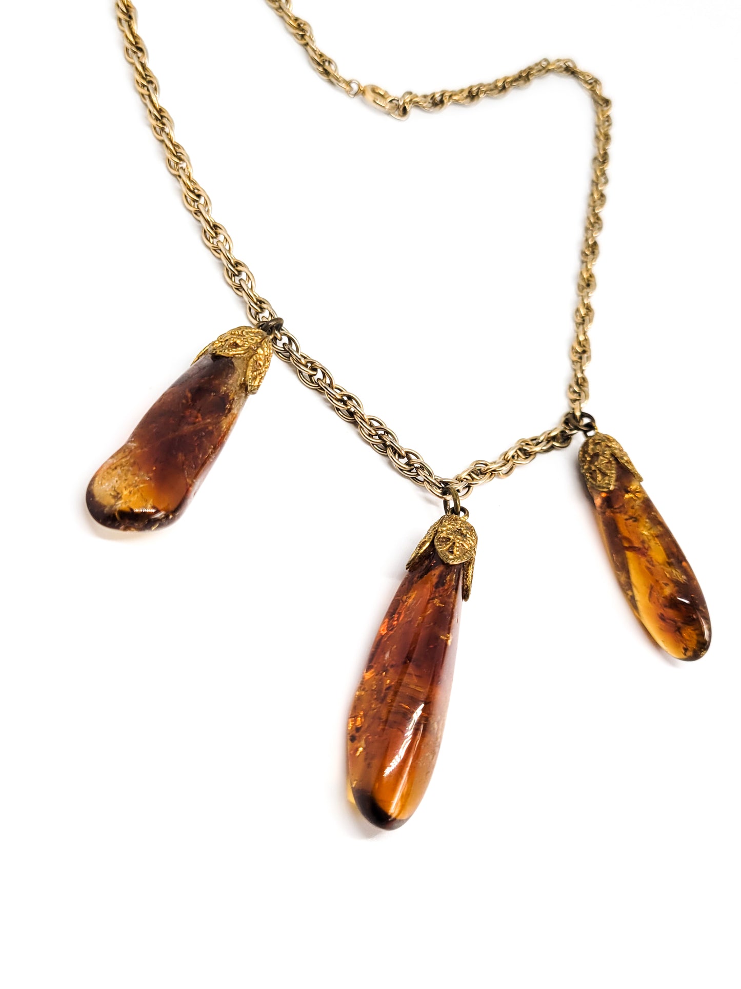 Citrine natural crystal gemstone drop vintage gold filled necklace