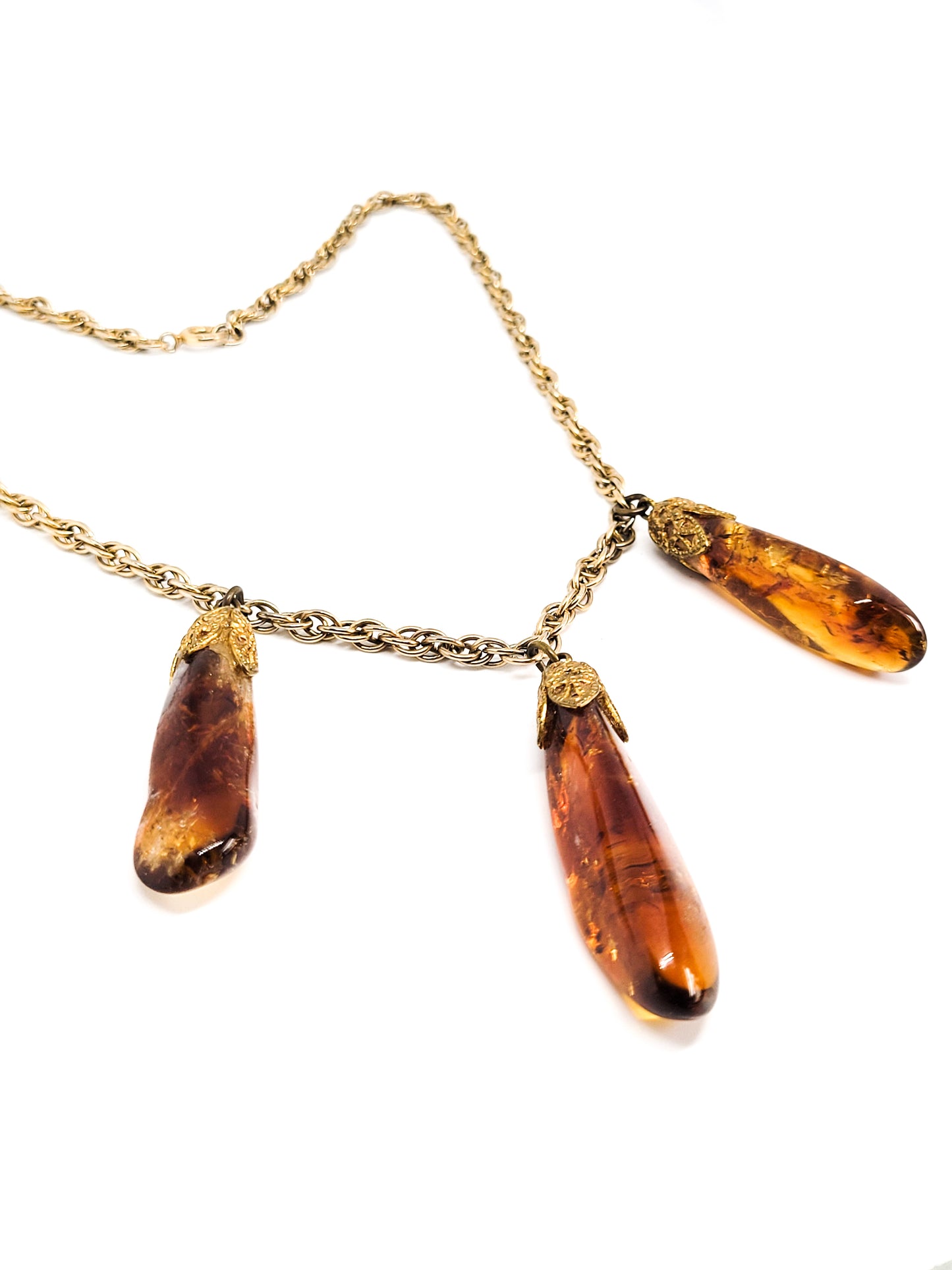 Citrine natural crystal gemstone drop vintage gold filled necklace