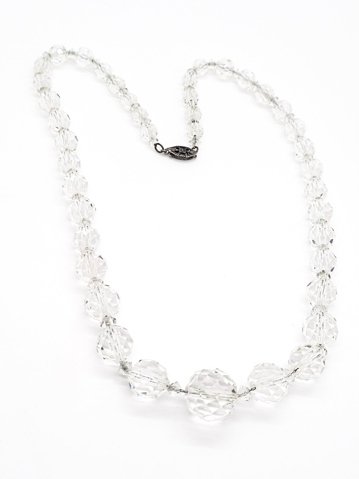 Art Deco faceted lead crystal graduated sterling silver vintage necklace