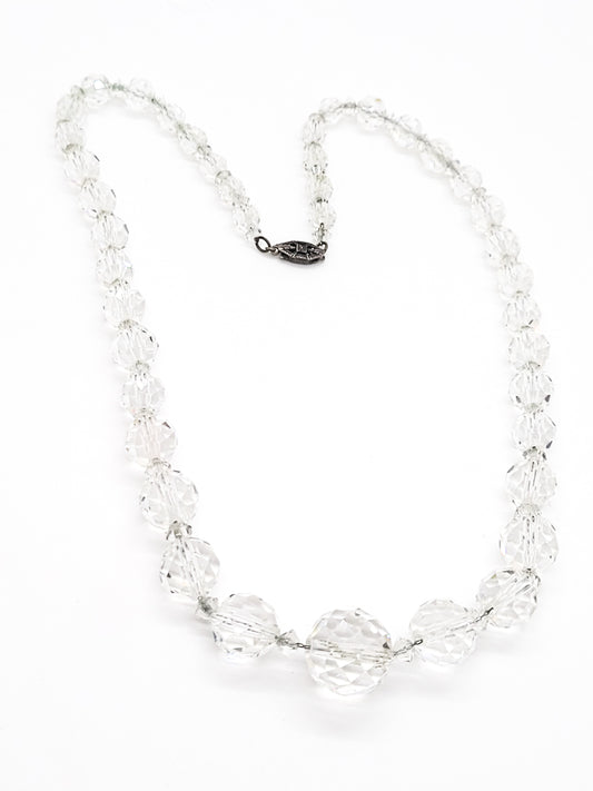 Art Deco faceted lead crystal graduated sterling silver vintage necklace