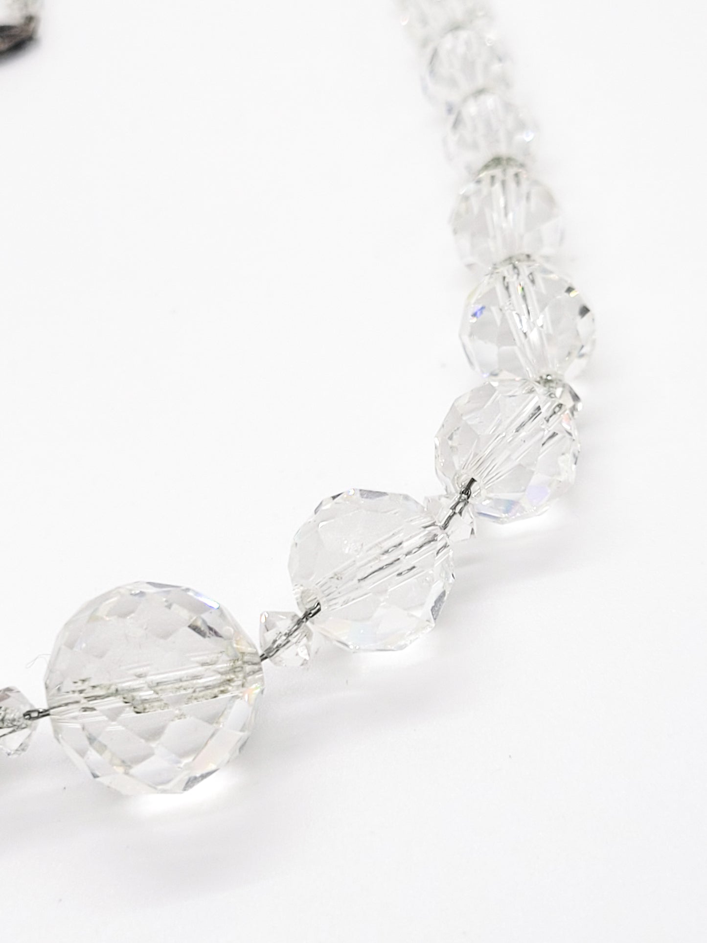 Art Deco faceted lead crystal graduated sterling silver vintage necklace