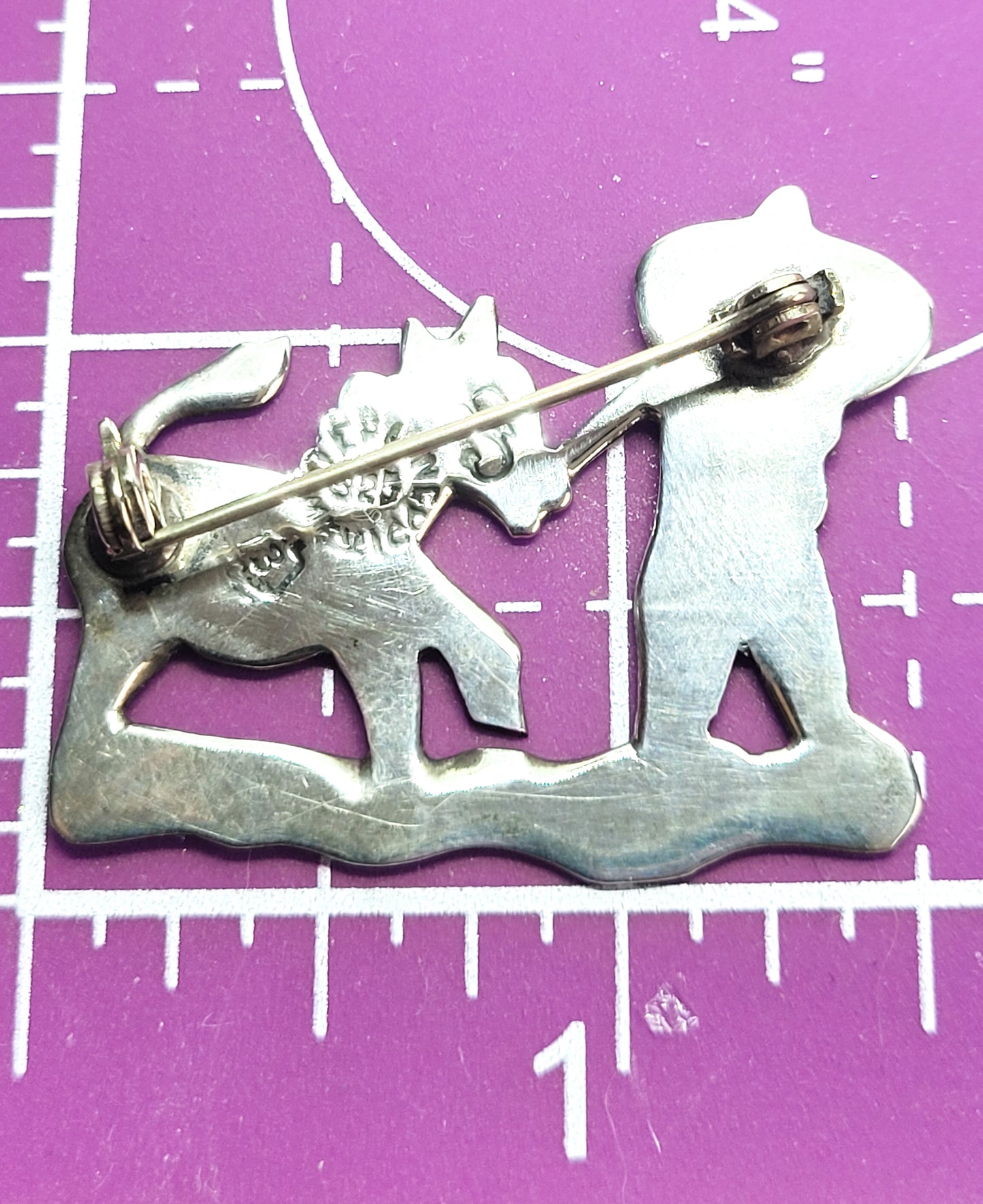 Jeronimo Fuentes Sterling Silver Enamel Brooch JF Mexico Taxco Donkey & Man
