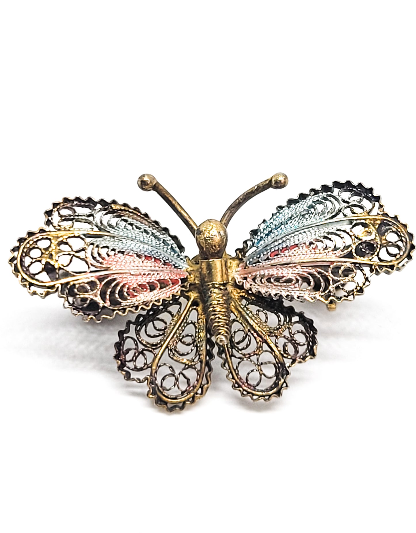 Signed spun silver enamel 800 stamped vintage butterfly brooch