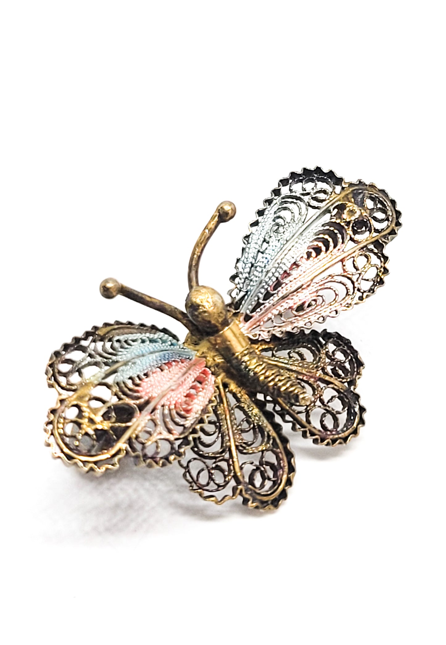 Signed spun silver enamel 800 stamped vintage butterfly brooch