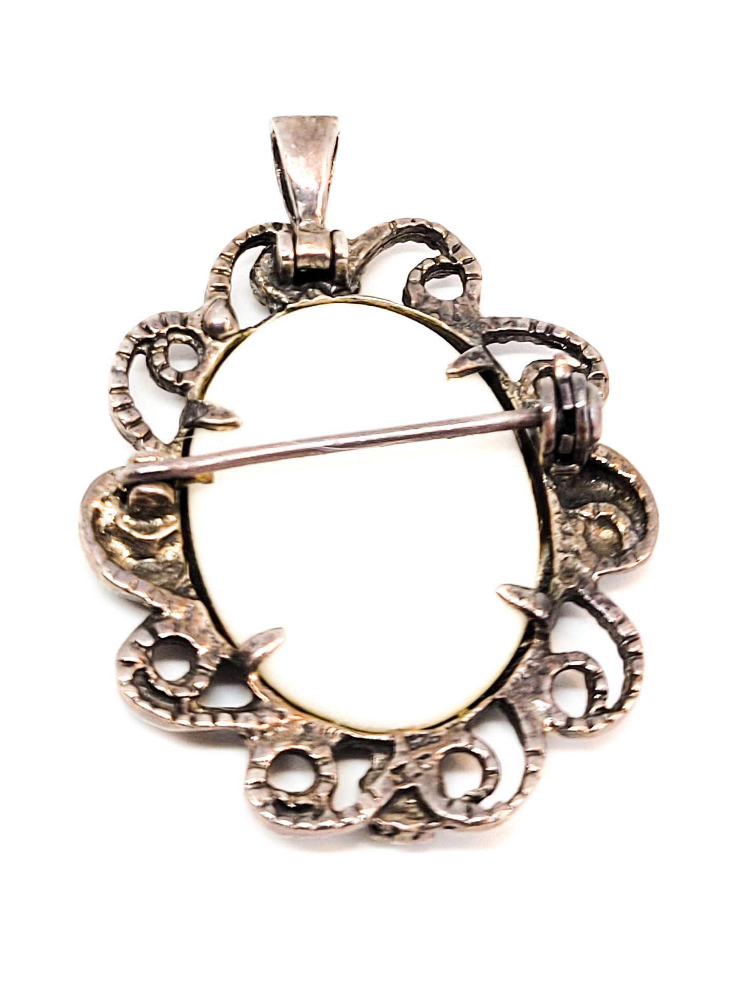 JC transfer porcelain sterling silver marcasite vintage pendant brooch pin 925