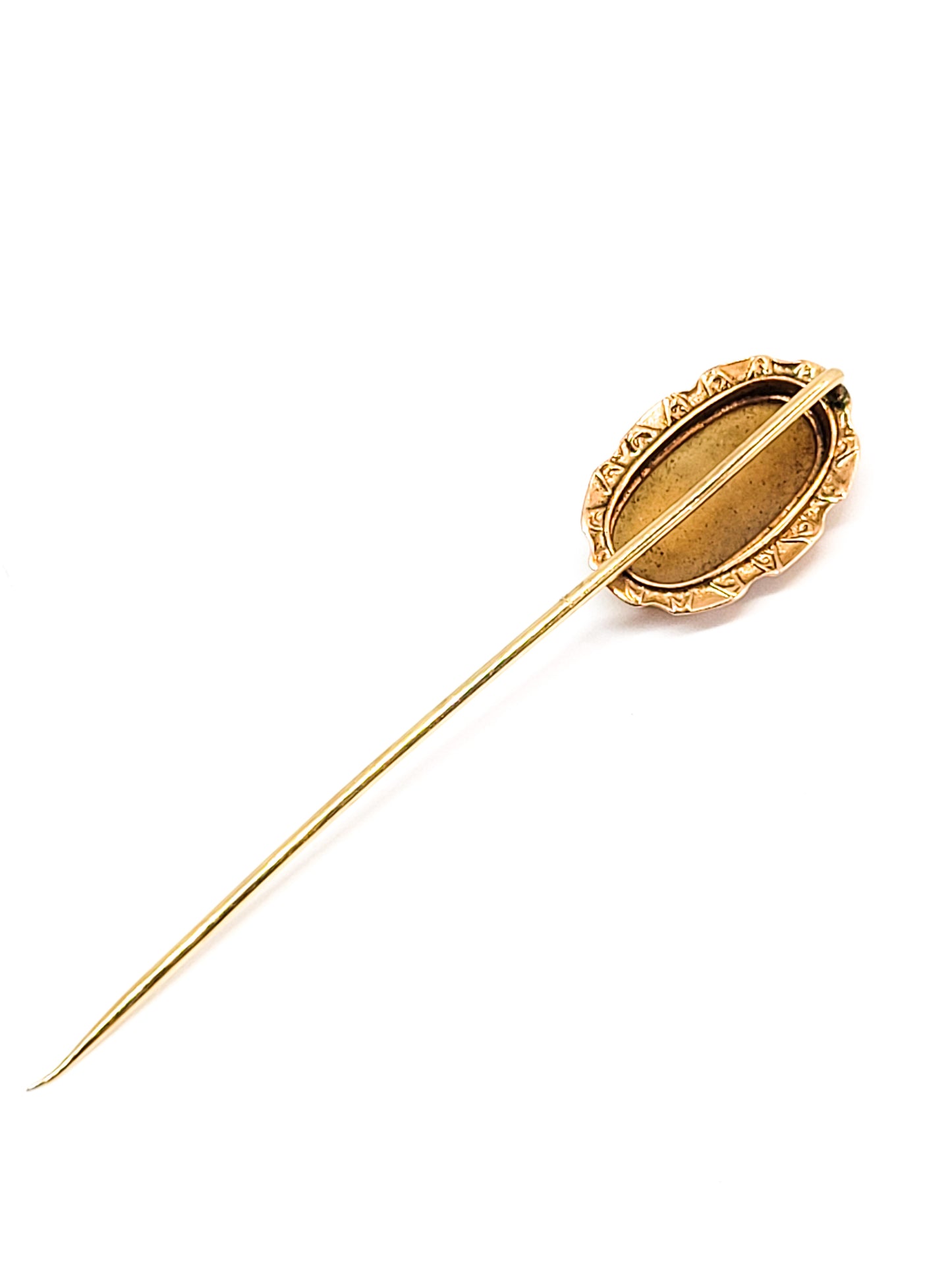 Estate Cameo Carved shell 10kt yellow gold antique stick pin lapel pin