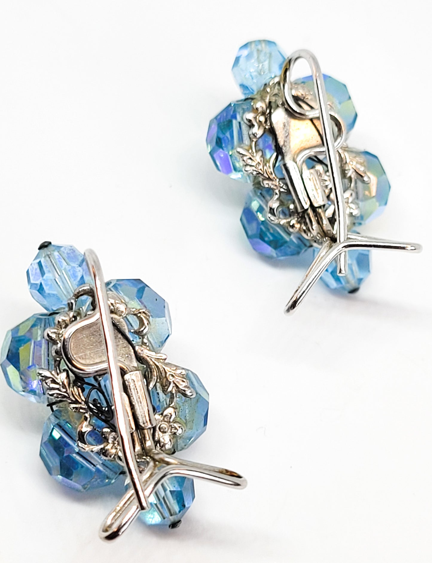 Judith McCann Austrian crystal blue aurora borealis wingback vintage earrings 2414382