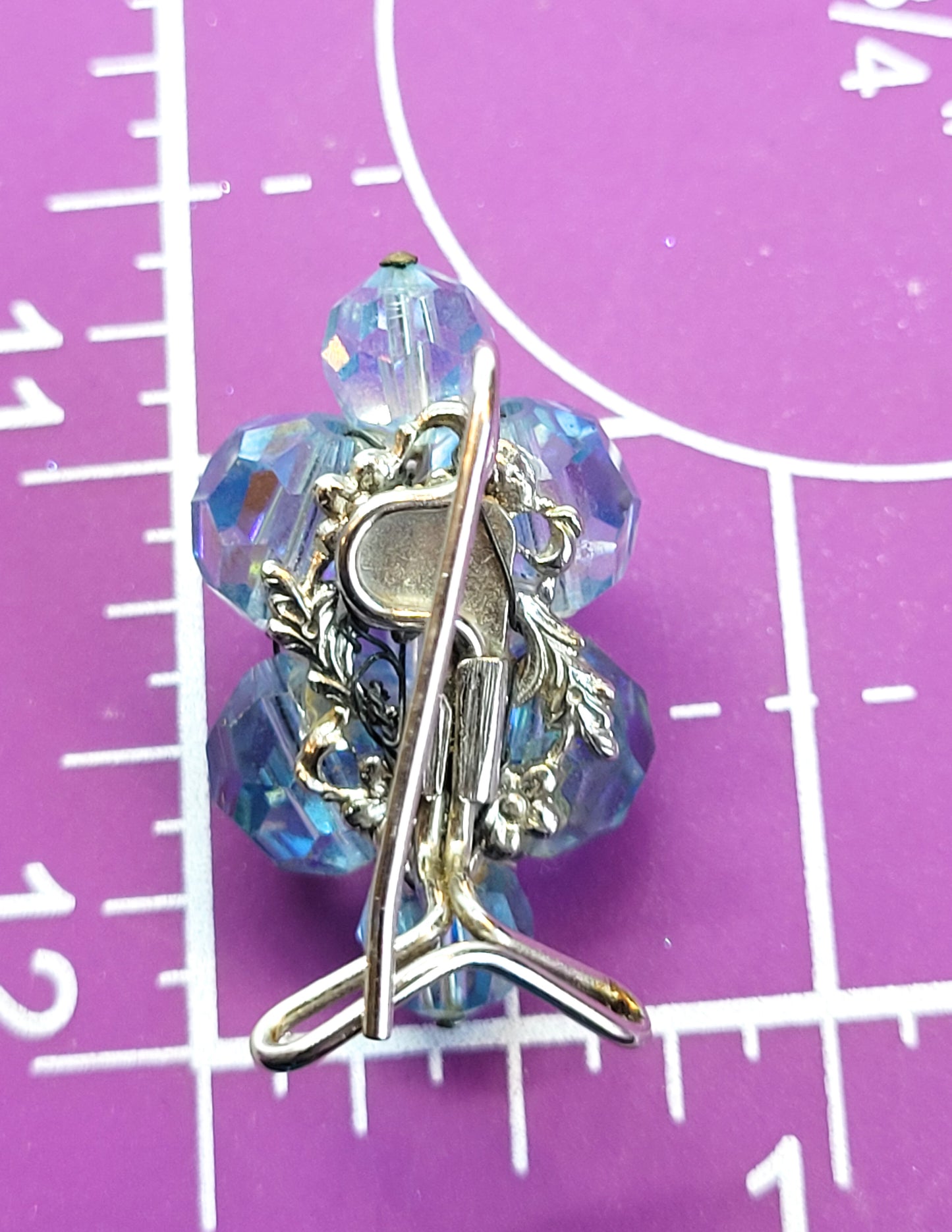 Judith McCann Austrian crystal blue aurora borealis wingback vintage earrings 2414382