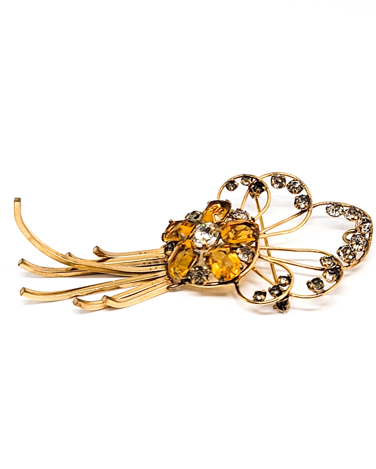 Art Deco Phyllis M&S 1/20 12kt gold filled topaz rhinestone vintage pendant brooch
