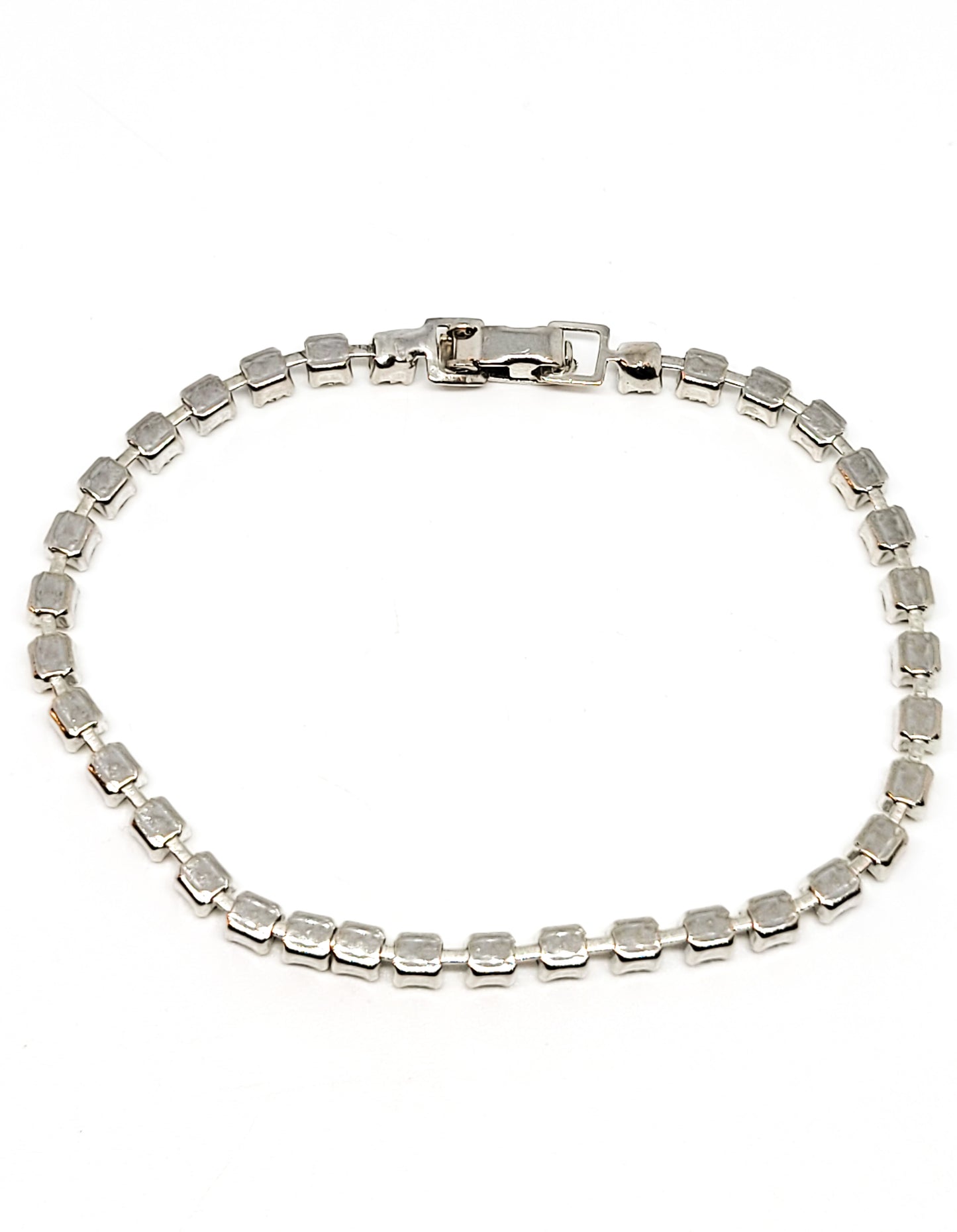 Thin clear vintage rhinestone chaton mid century tennis bracelet minimalist