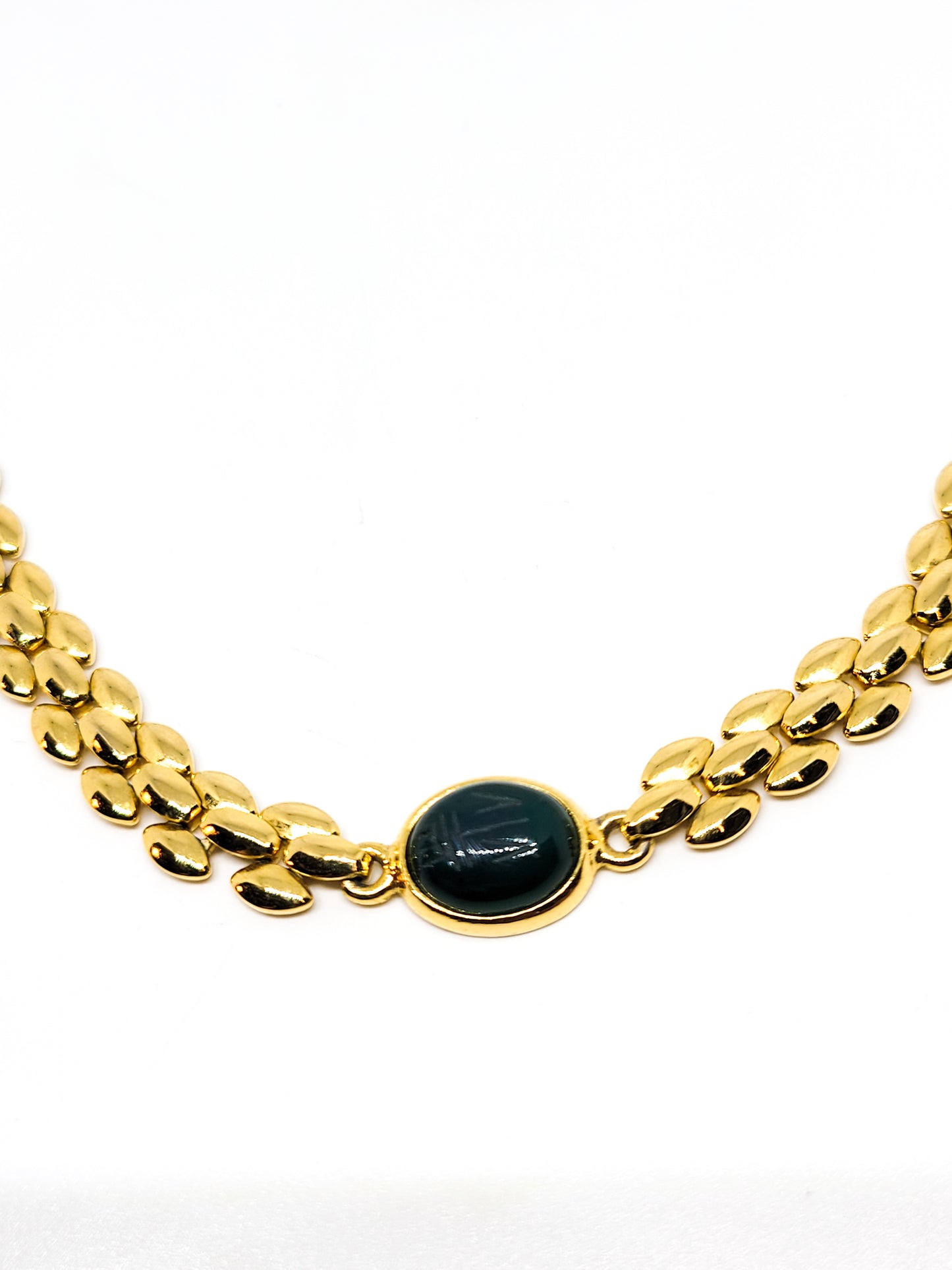 Egyptian Revival Multi Gemstone carved scarab vintage gold toned necklace
