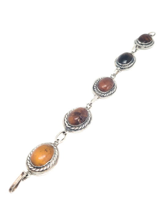 Baltic Amber with inclusions 5 panel vintage sterling silver tennis bracelet 925