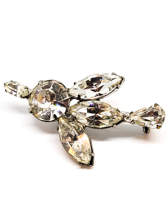 Figural bird prong set bright clear rhinestone vintage brooch pin