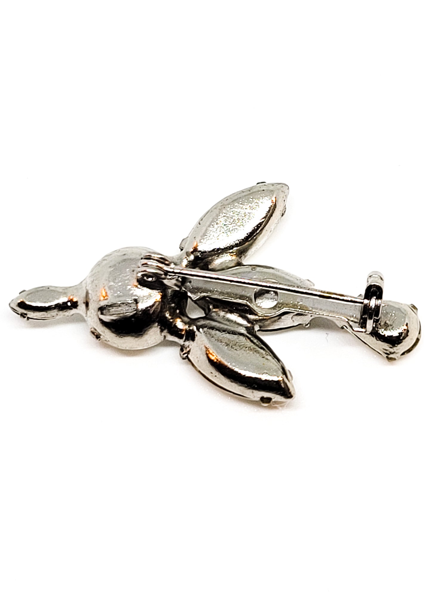 Figural bird prong set bright clear rhinestone vintage brooch pin
