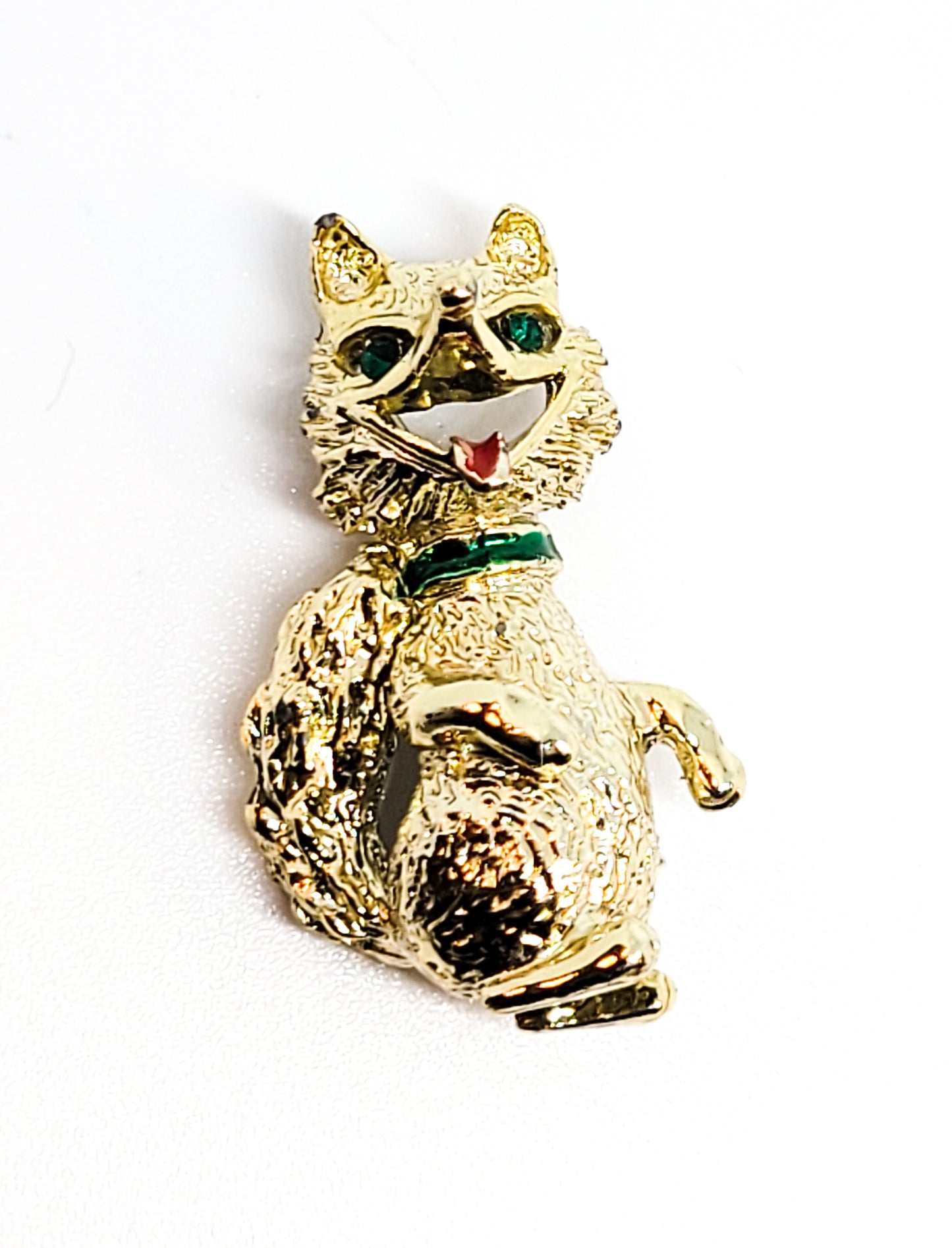 Gerry's signed vintage baby fox brooch with green rhinestone eyes figural pin