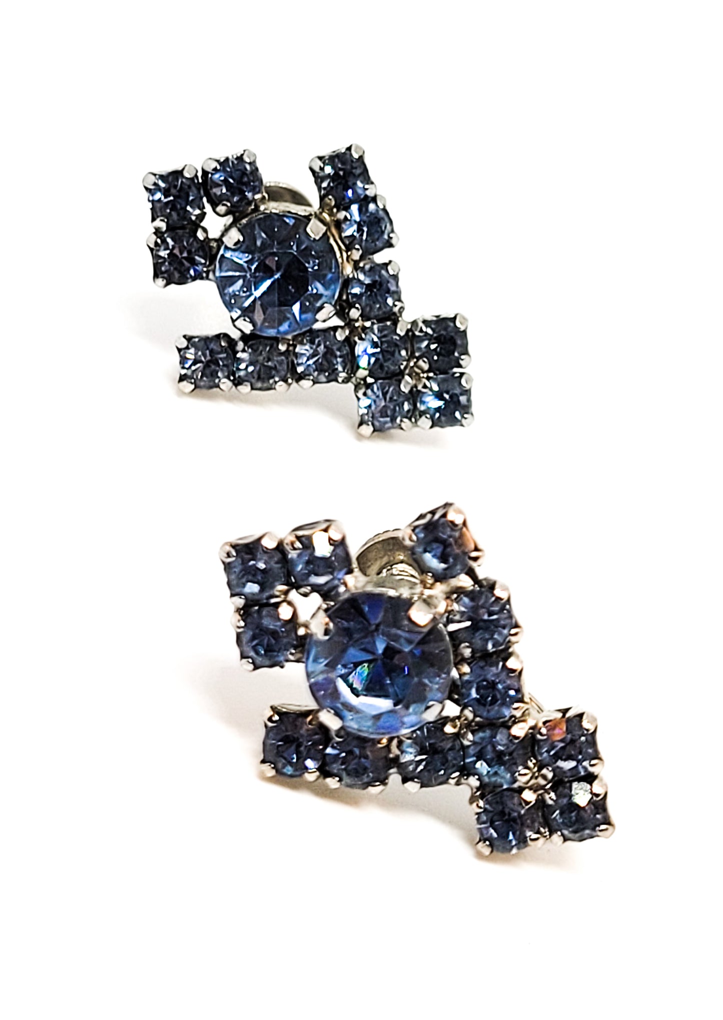 Ice baby blue vintage rhinestone cluster screw back earrings mid century estate unsigned beauty