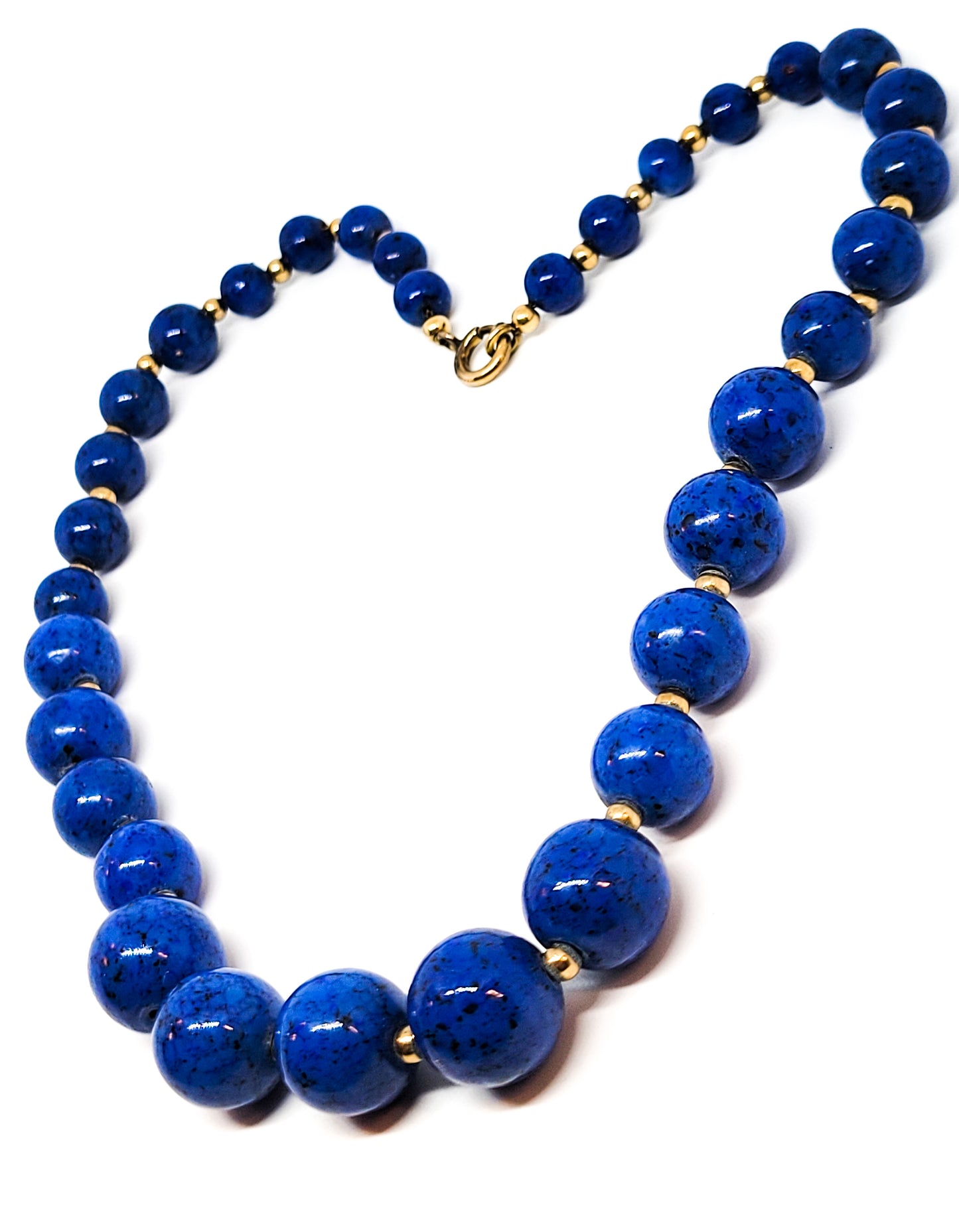 Art Deco R. F. Simmons gold filled and blue graduated beaded chain link vintage necklace