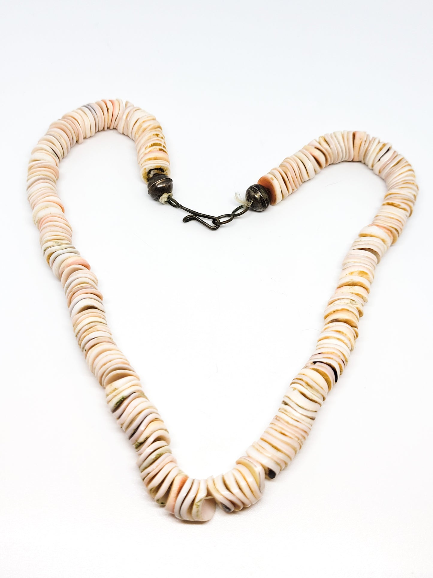 Native American golden lip shell sterling silver hand crafted artisan Heishi beaded necklace