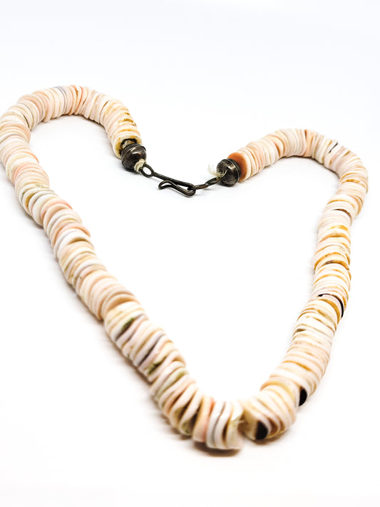 Native American golden lip shell sterling silver hand crafted artisan Heishi beaded necklace