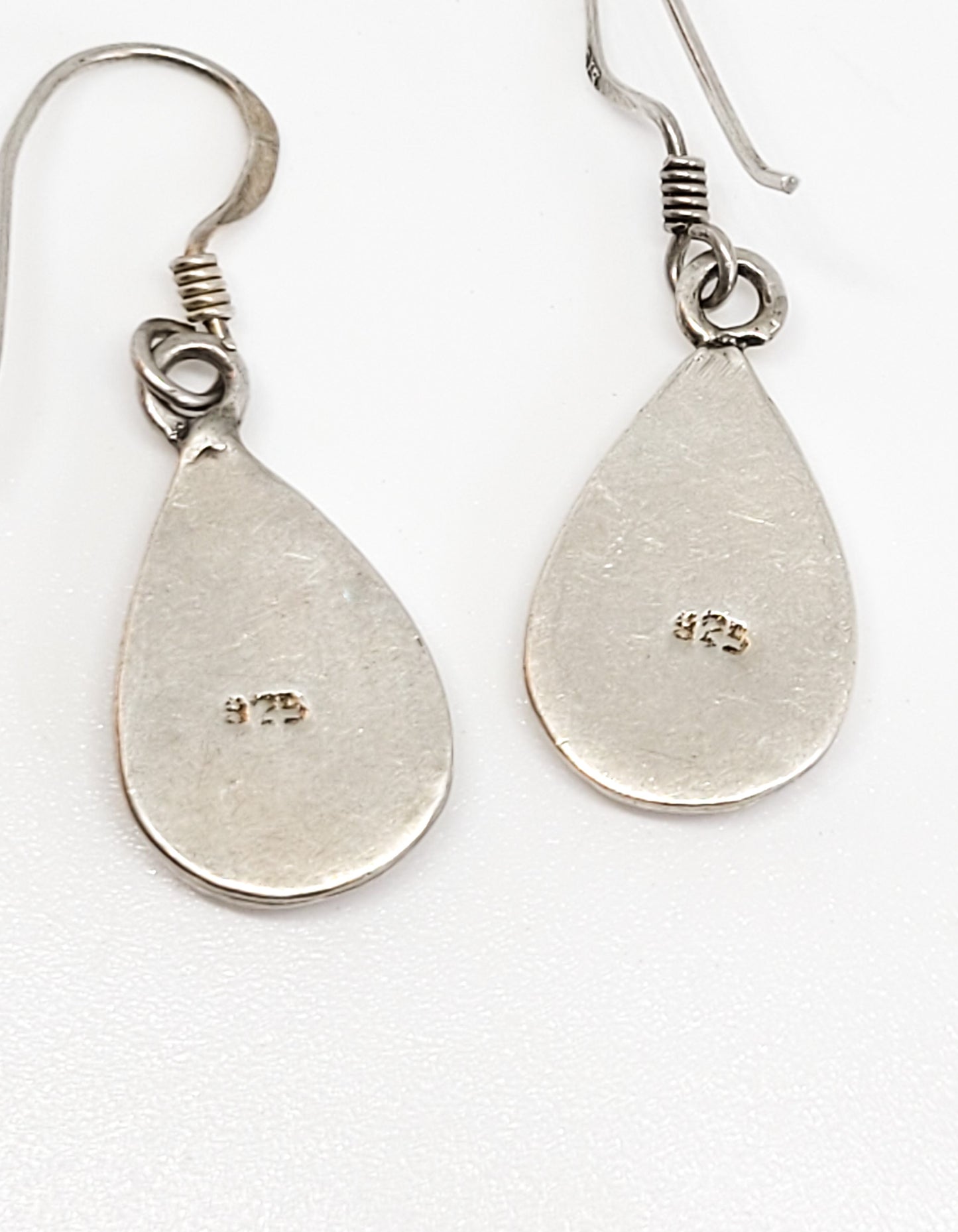 Mother of Pearl MOP gemstone inlay sterling silver tear drop vintage earrings 925