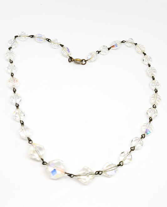 Austrian crystal Faceted aurora borealis graduated rainbow beaded vintage necklace